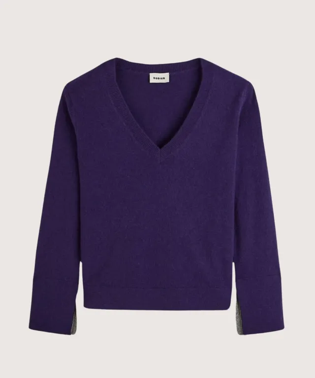Rodier maglia scollo V cashmere viola scuro taglia M