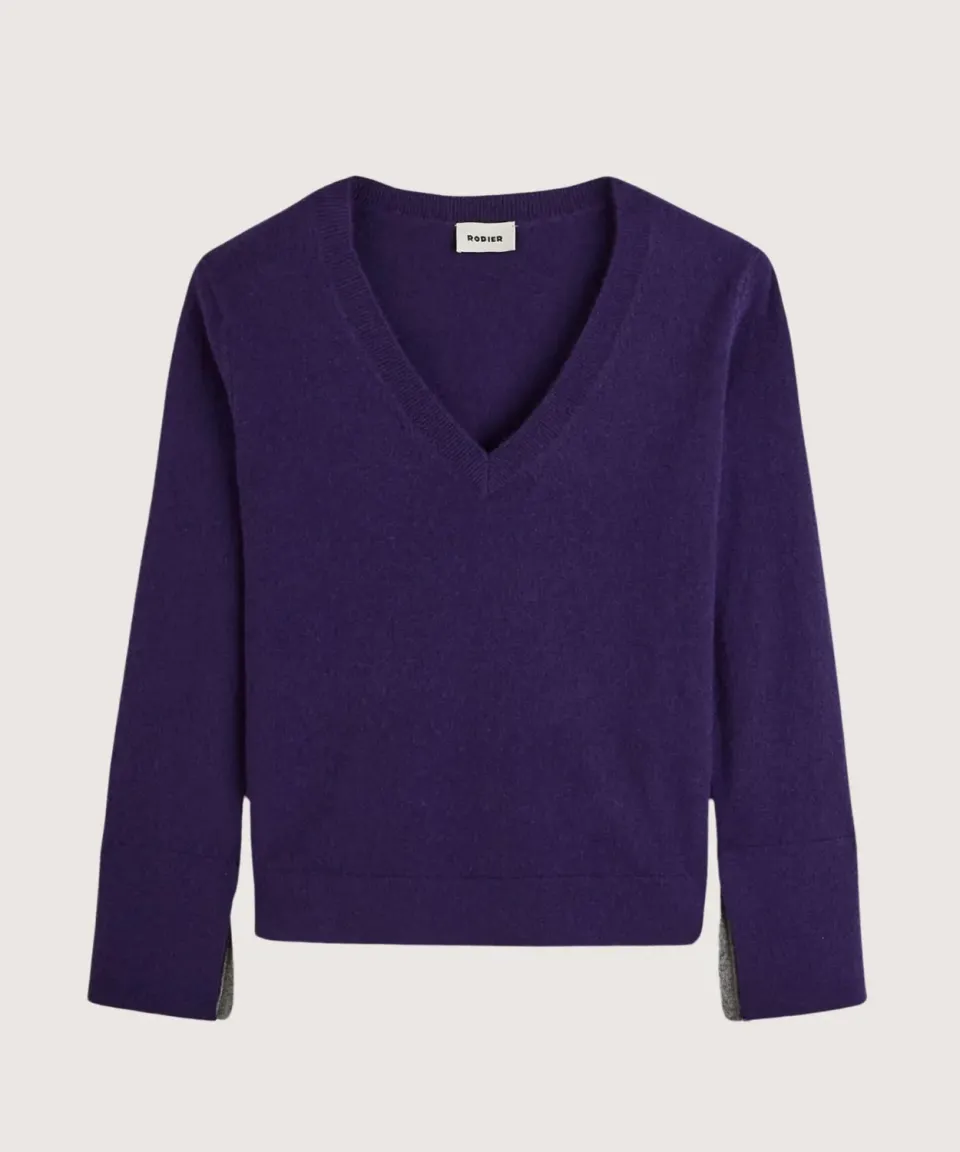 Rodier maglia scollo V cashmere viola scuro taglia M