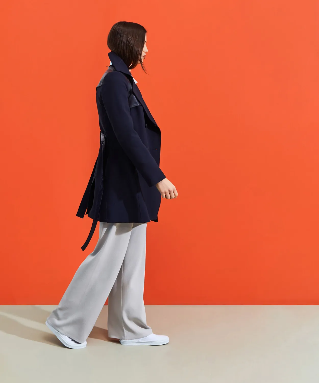 Rodier Trench Pelle Blu Marino Doppiopetto 38