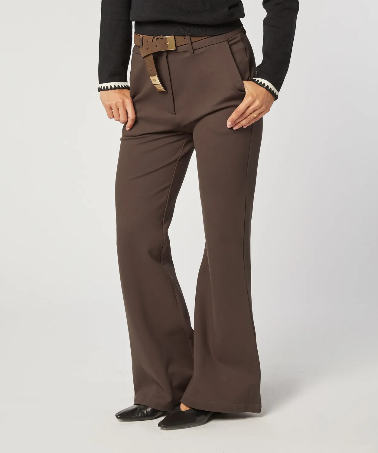 Rodier Milano pantaloni svasati tortora vita alta
