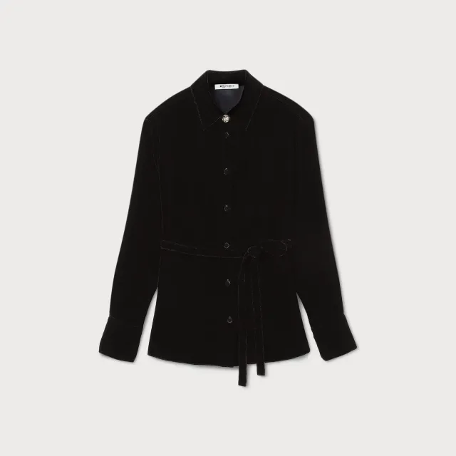 PORTS Velvet Tie-Waist camicia velluto nera cintura