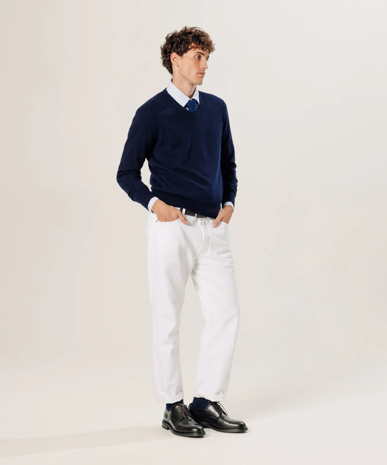 Rodier Maglione Cashmere Uomo Blu Notte Scollo V