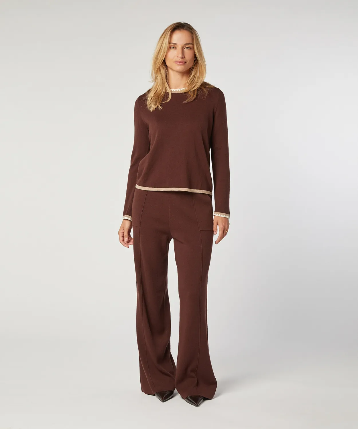Rodier pullover girocollo maglia fine marrone