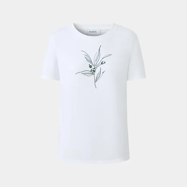 PORTS Leafy Essence t-shirt bianca foglie verdi