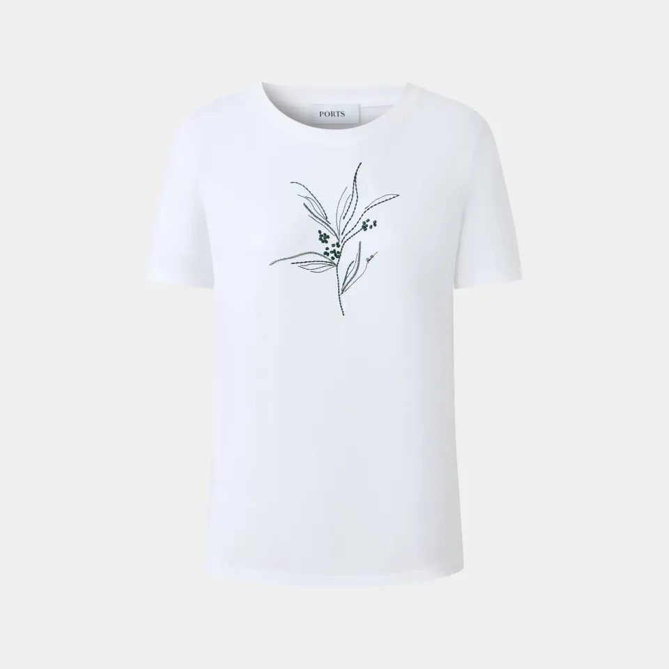PORTS Leafy Essence t-shirt bianca foglie verdi