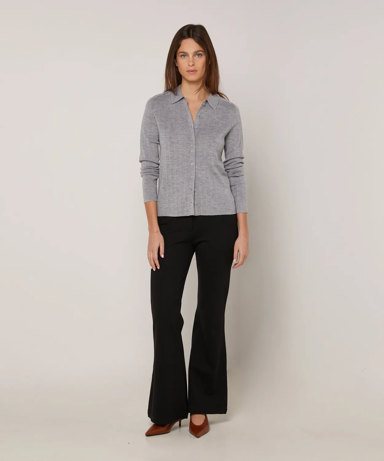 Rodier camicia lana grigio chiaro maglia plissettata