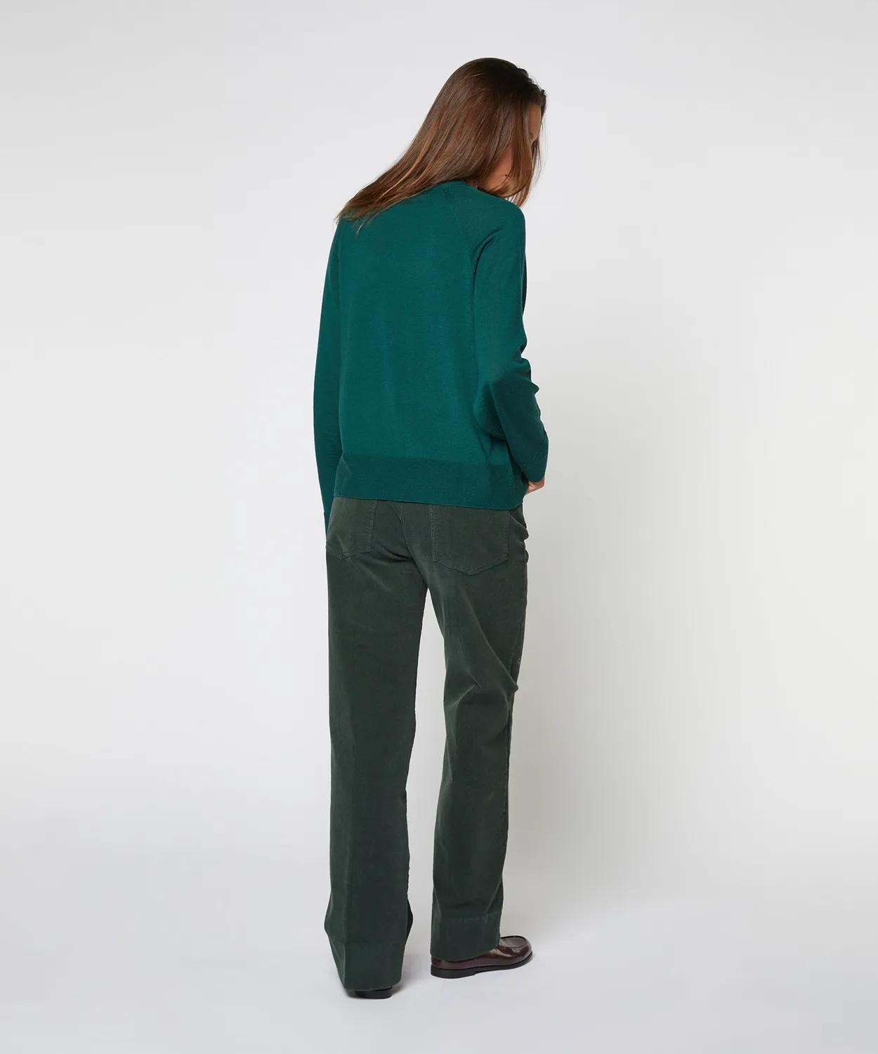 Rodier maglione girocollo lana merino verde maglia fine