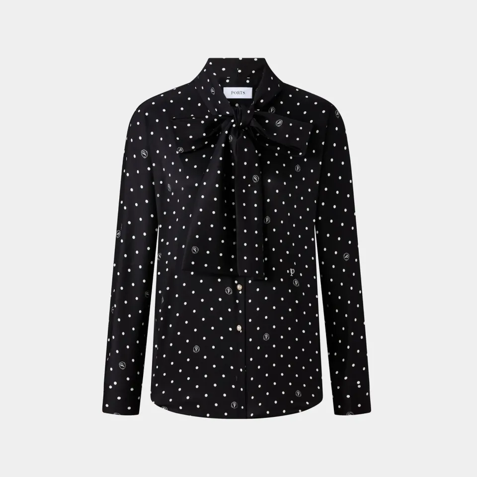 PORTS Black Polka Dot camicia nera pois Black Print