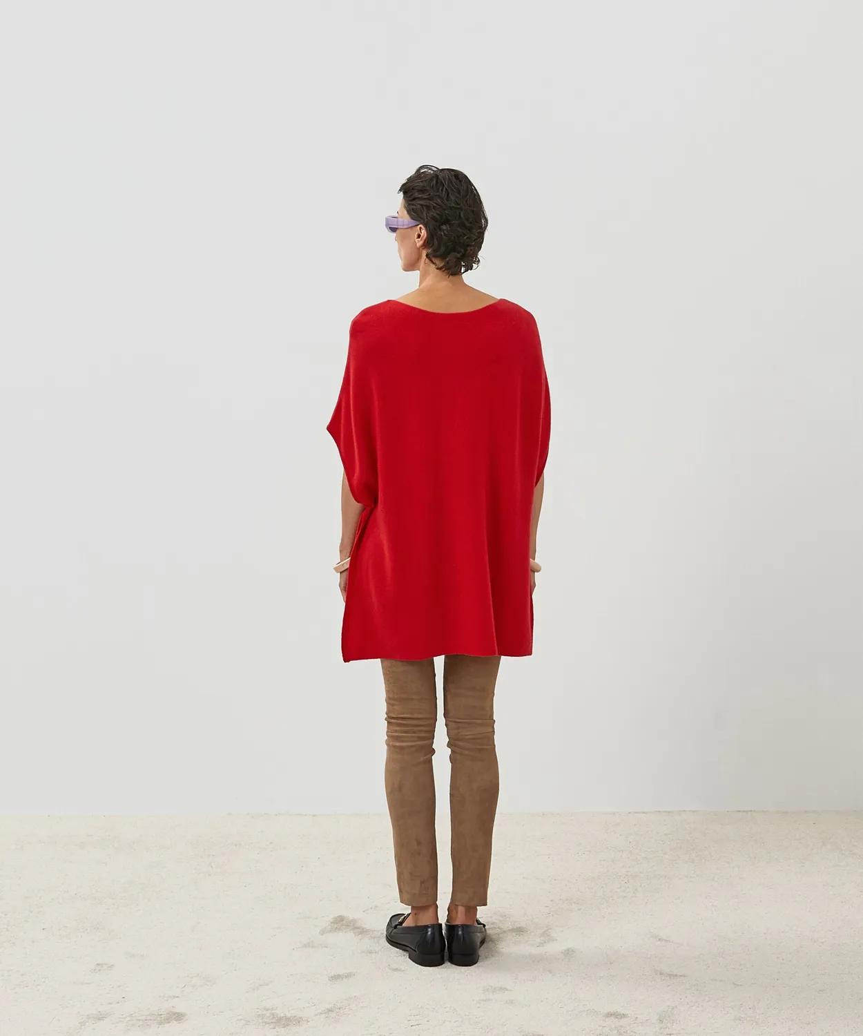 Rodier Poncho in cashmere mantella rosso vermiglio