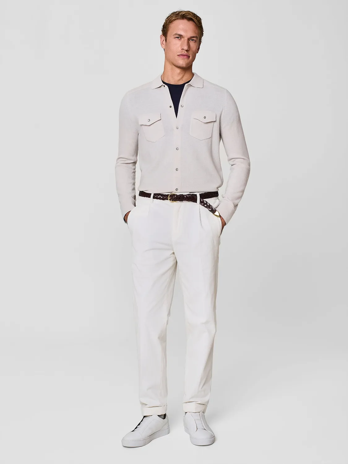 Paul Taylor camicia texana misto lana burro bottoni