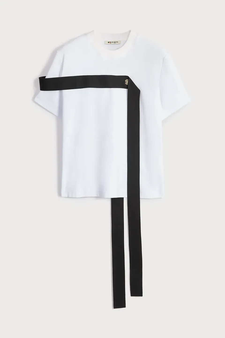 Ports 1961 Black Tie t-shirt bianca nastro nero cotone