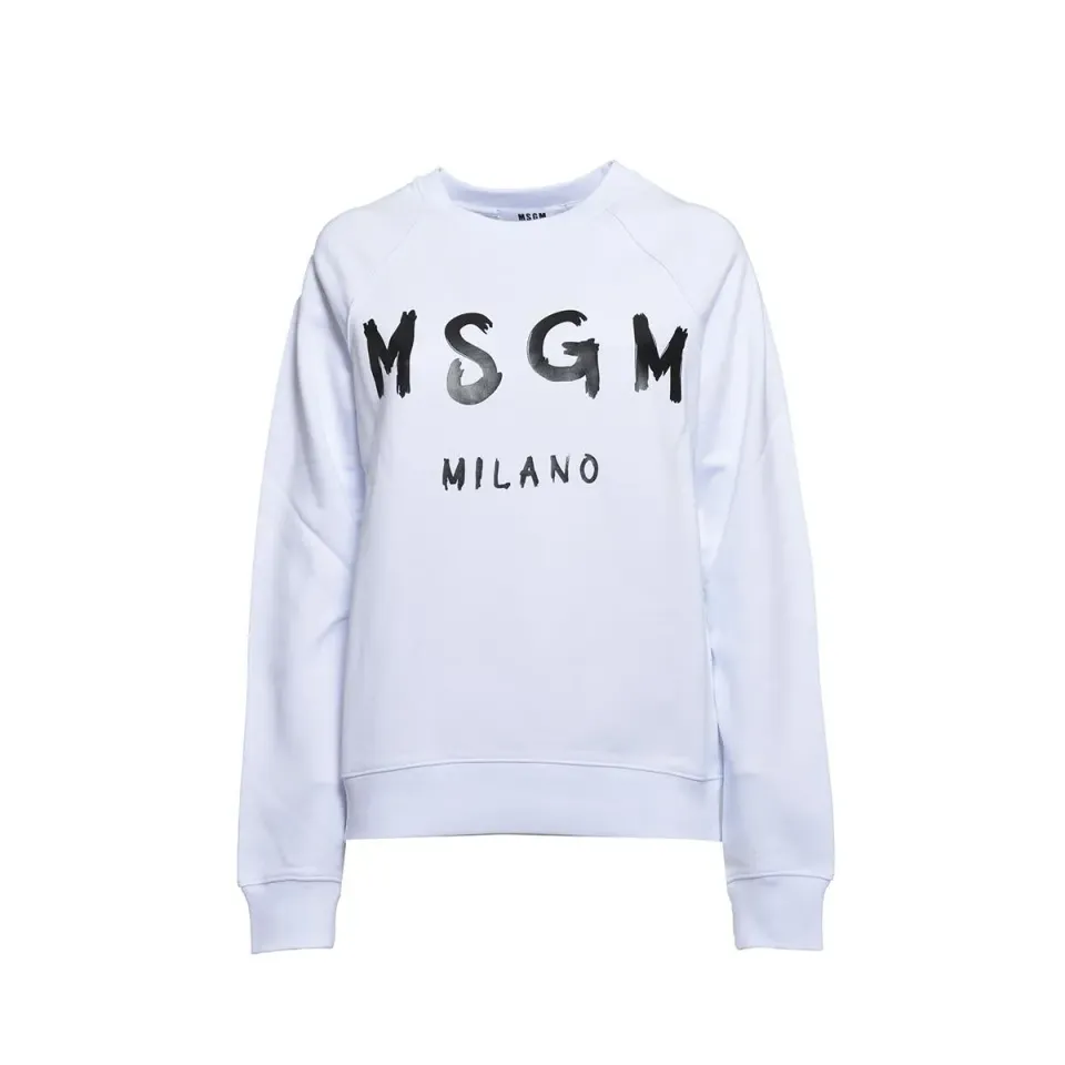 MSGM 2000MDM513200000 Felpa Bianca Logo Cotone