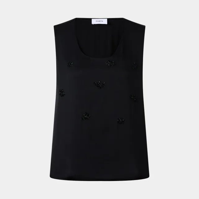 Ports top nero paillettes fiori elegante