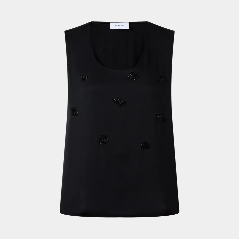 Ports top nero paillettes fiori elegante