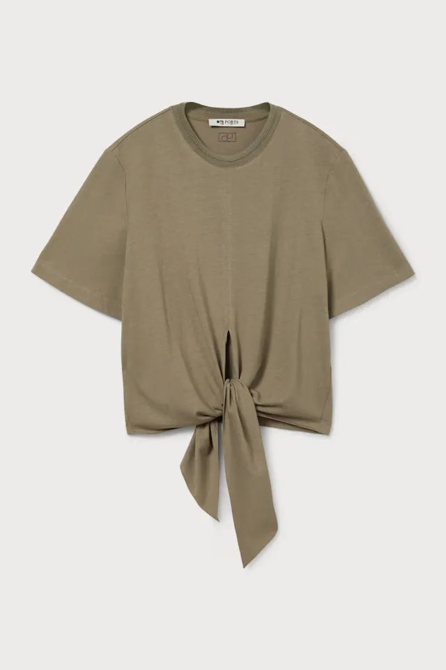 PORTS t-shirt nodo verde oliva in cotone e seta
