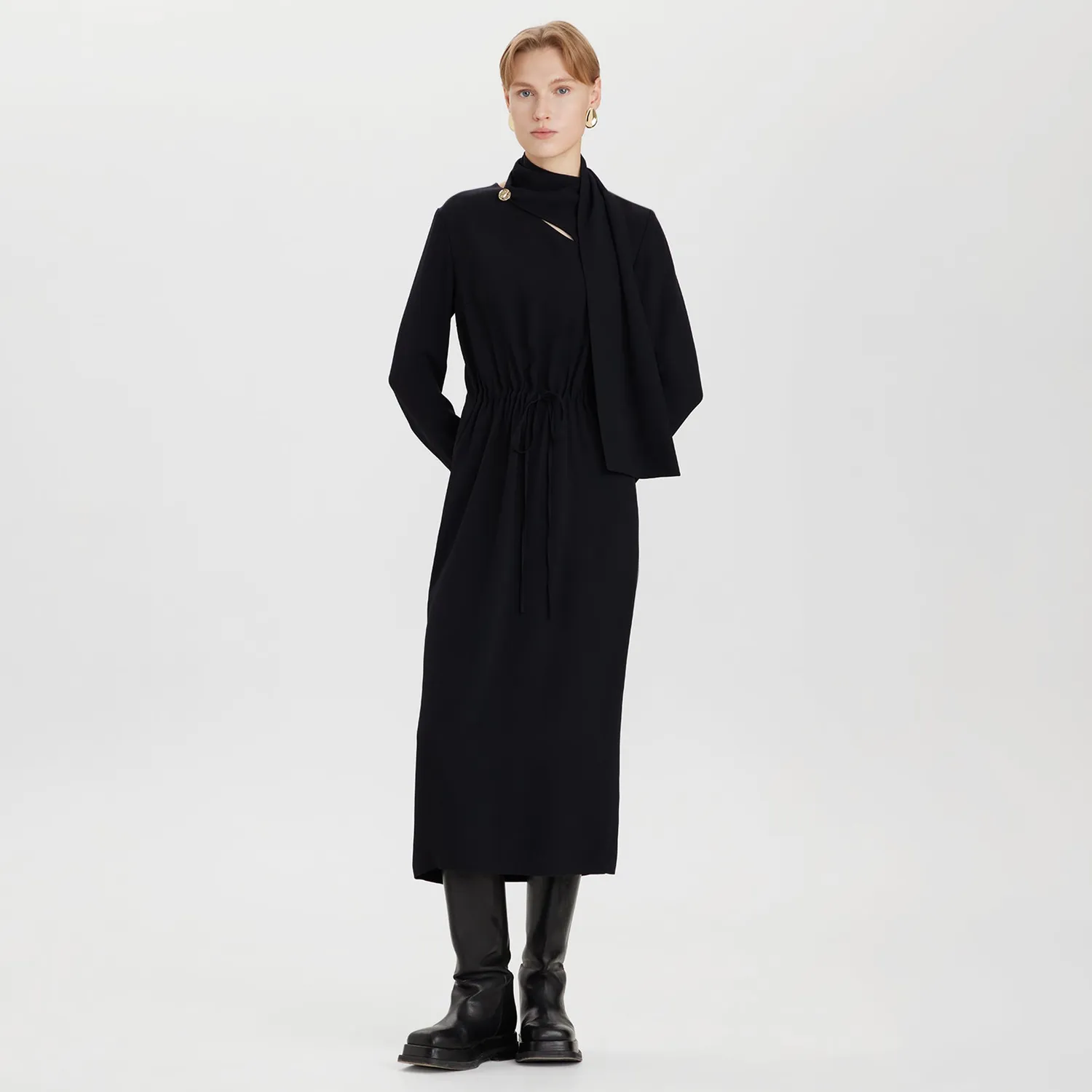 Ports Drawstring abito midi viscosa con coulisse