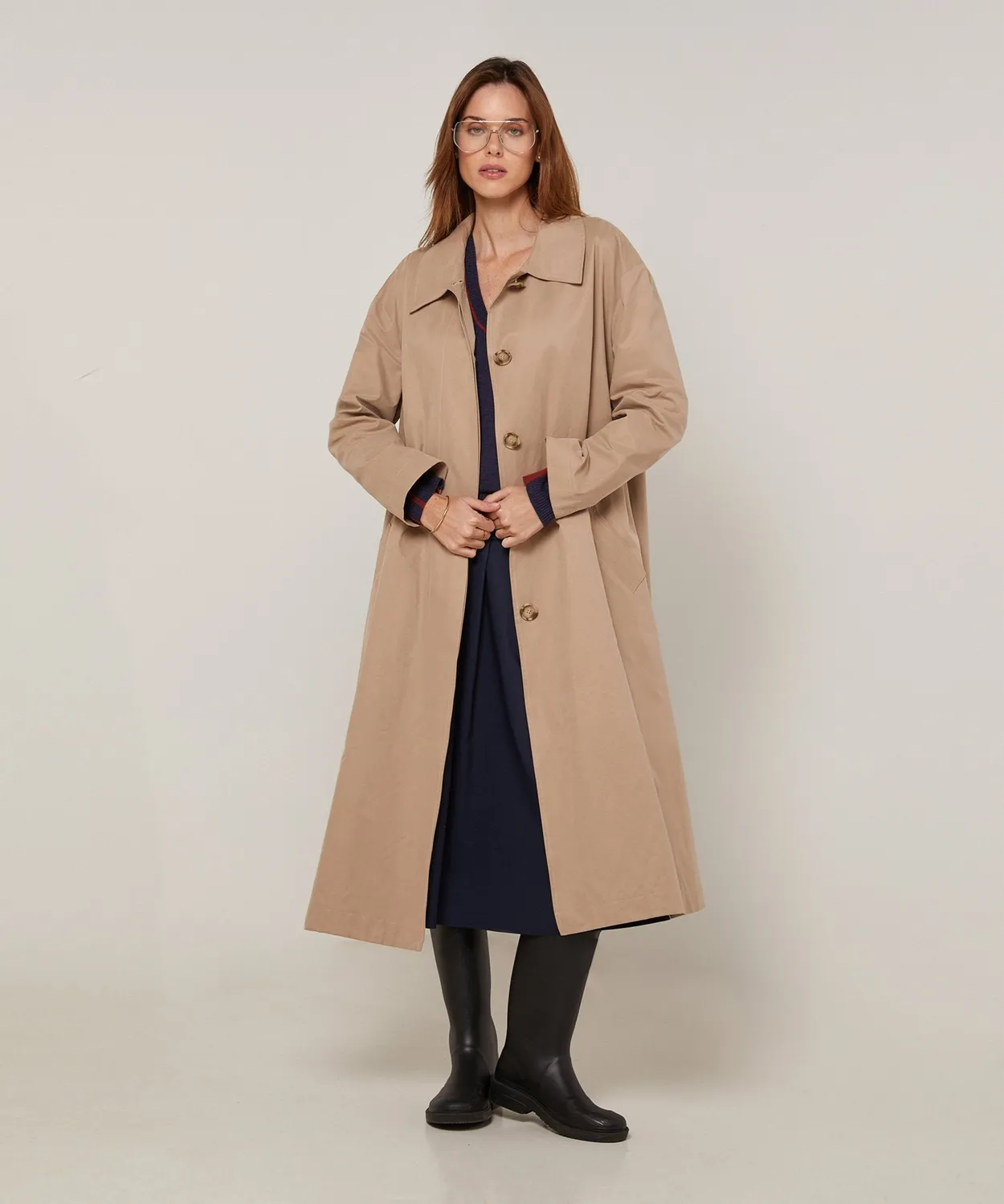 Rodier trench beige ampio lungo con cintura