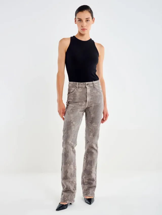 Vicolo Linette jeans flare grigi sfilacciati cotone