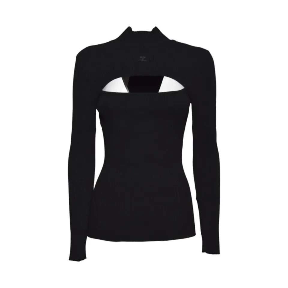 Courregès 326MPU289FI0001 maglione nero costine