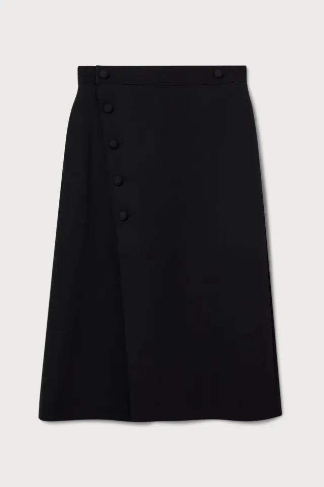 Ports Wool Buttoned Wrap Gonna Midi Nera Lana