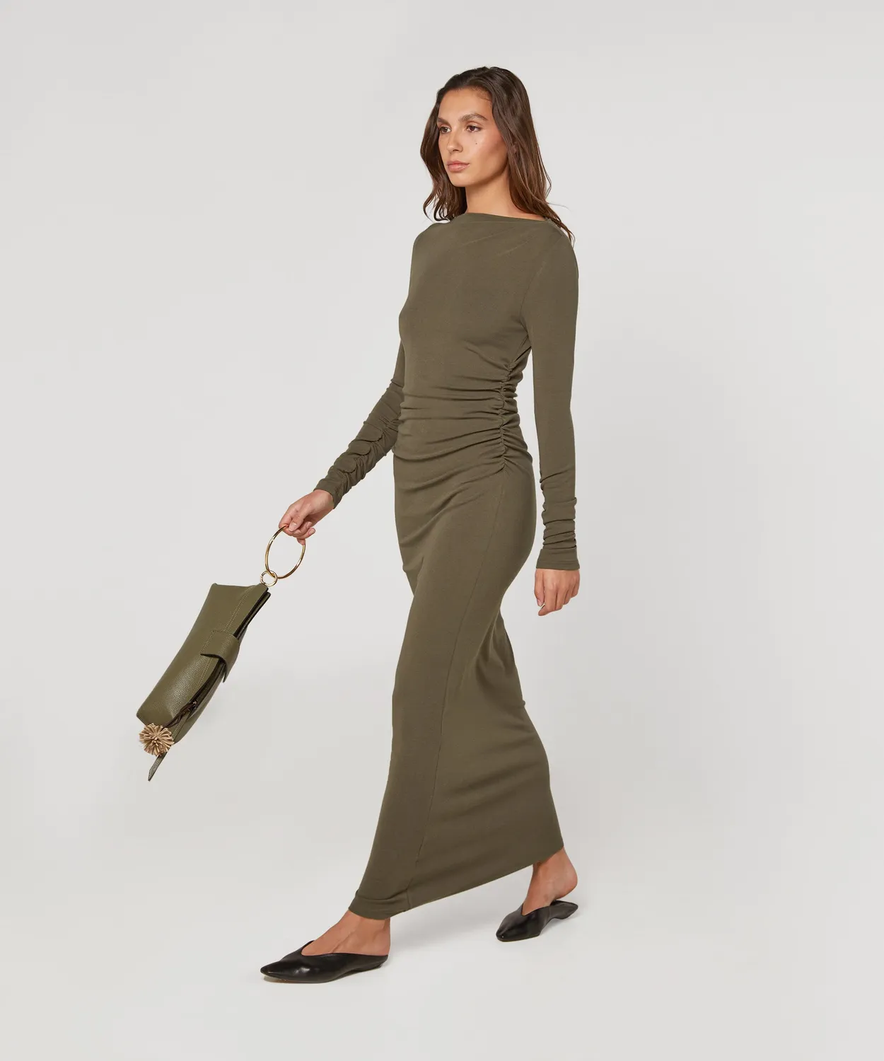 Rodier Abito Lungo Drappeggiato vestito kaki