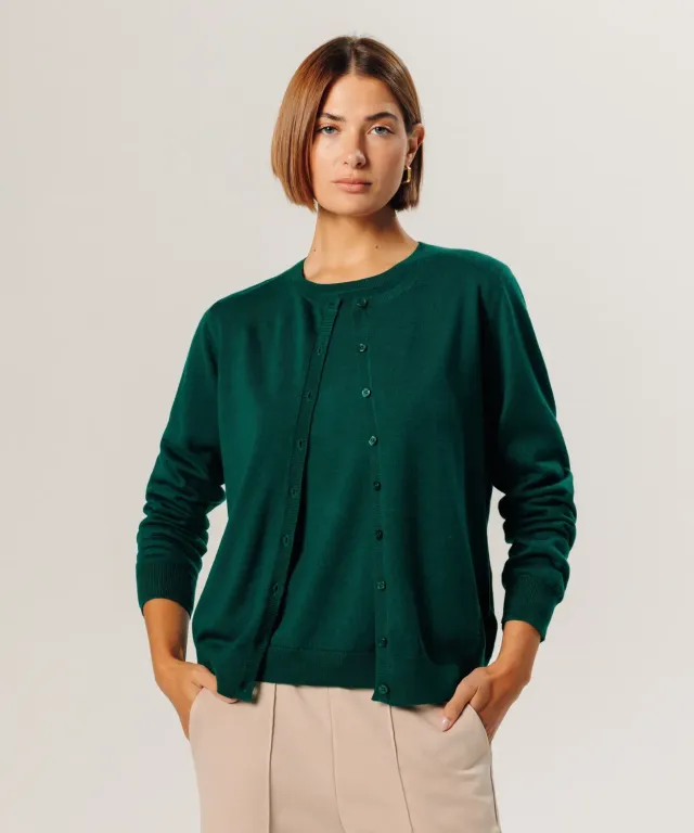 Rodier Cardigan lana merino verde inglese girocollo