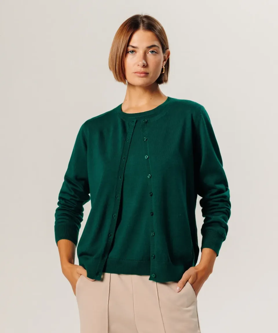 Rodier Cardigan lana merino verde inglese girocollo