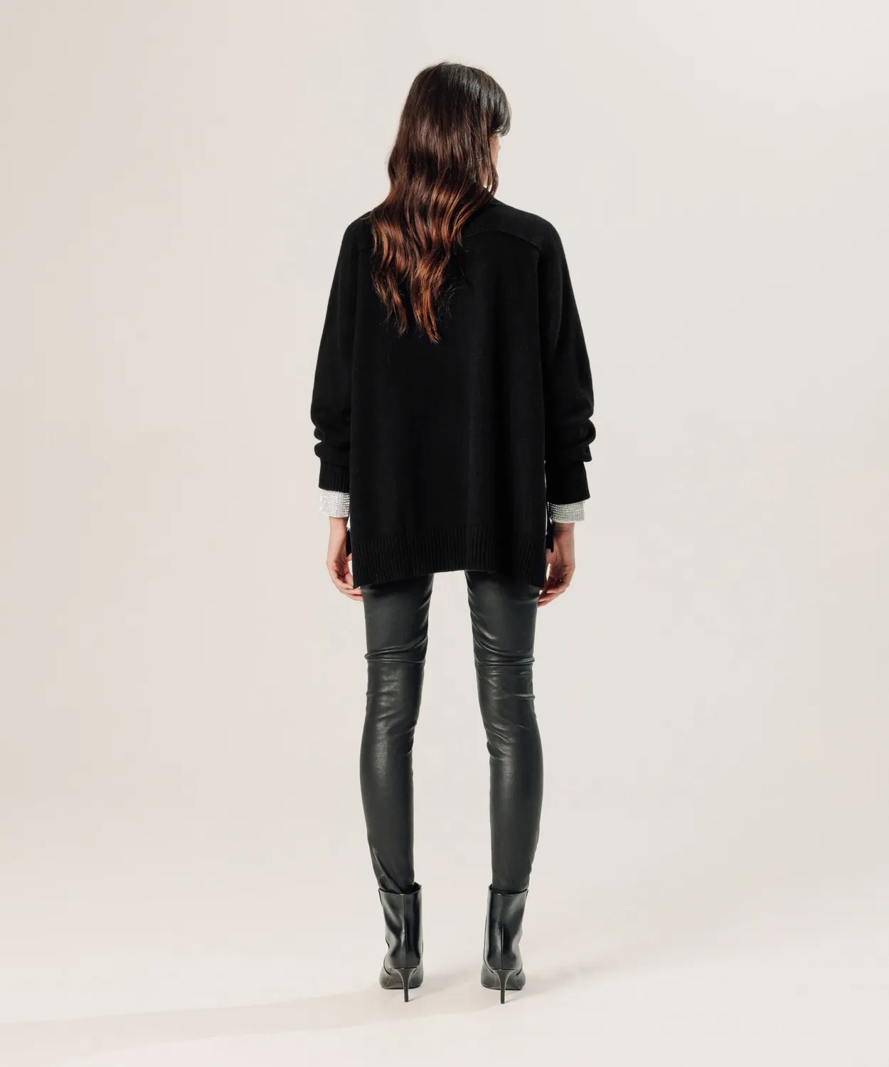 Rodier maglione oversize donna cashmere scollo V nero