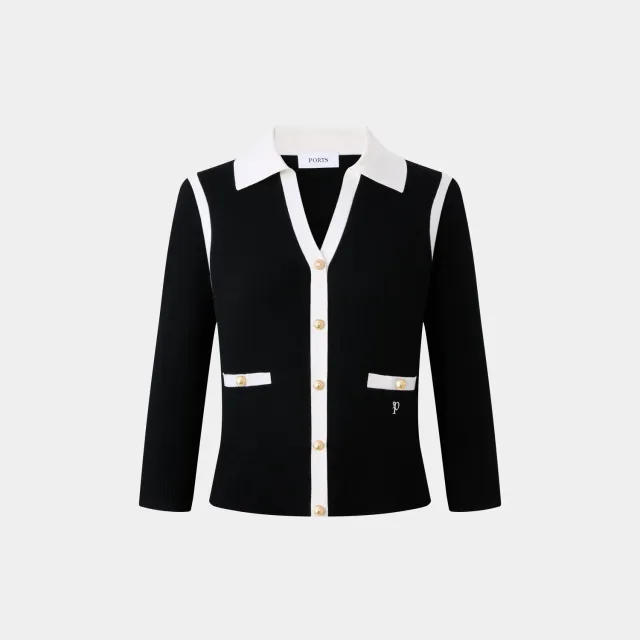 Ports cardigan polo nero retrò scollo polo