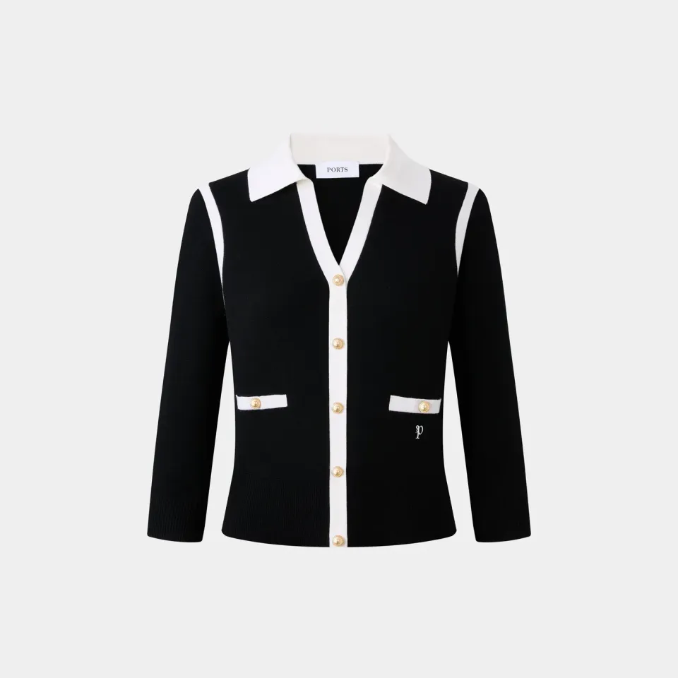 Ports cardigan polo nero retrò scollo polo
