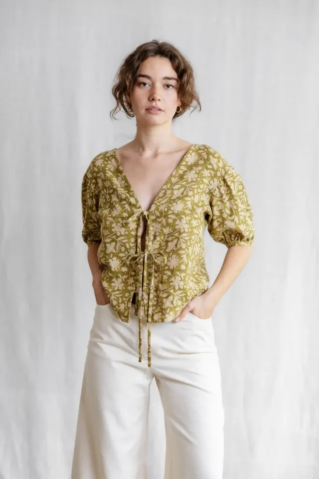 Jyoti Fair Works Kalira blusa stampata canapa tencel