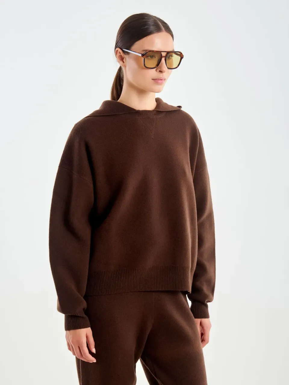 Vicolo Pullover con Cappuccio in lana moro taglie S-L