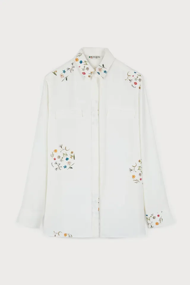PORTS 1961 PS25 PW125HLS01 camicia bianca stampa garden 34