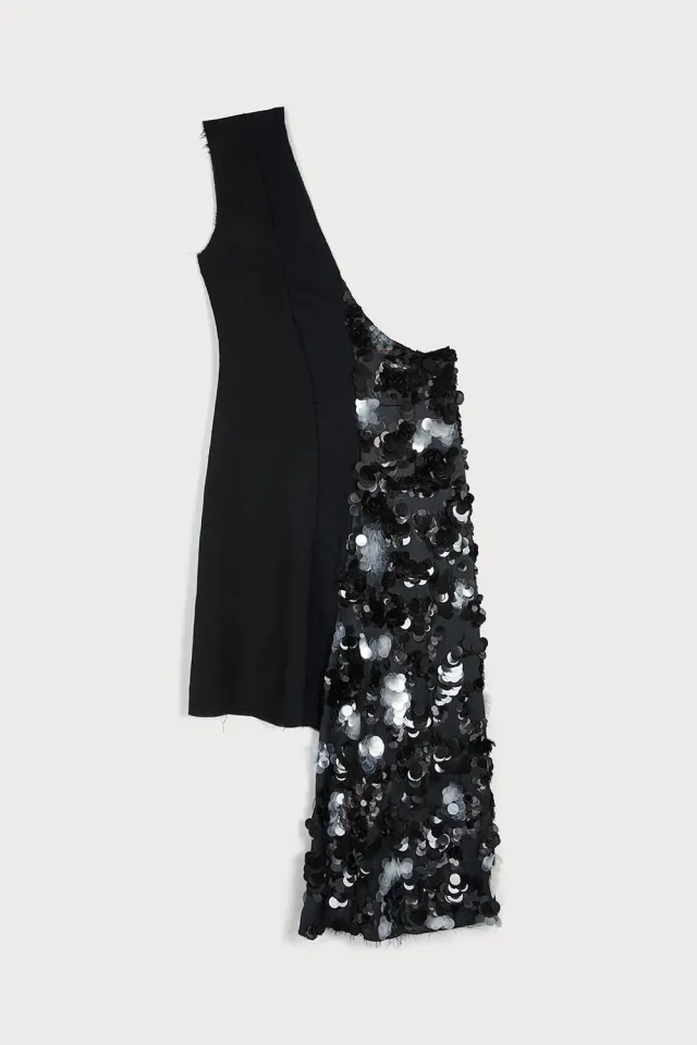 PORTS 1961 PW225DSS02 abito monospalla paillettes nero