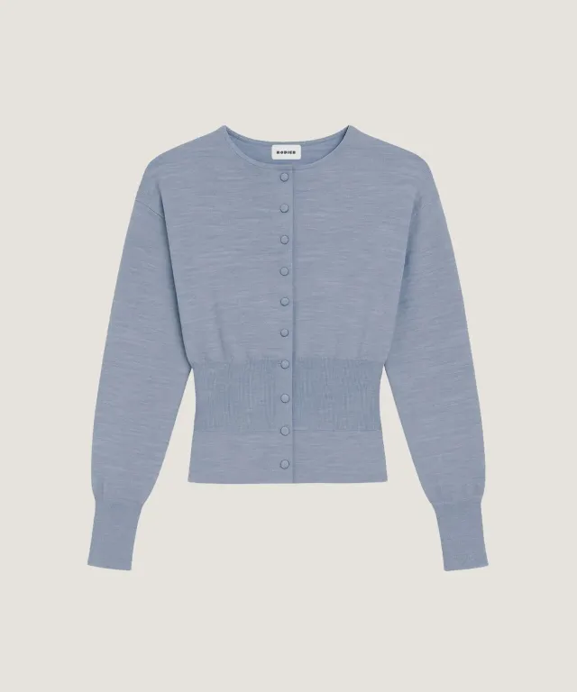 Rodier Cardigan Corto Lana Celeste Maniche Sbuffo