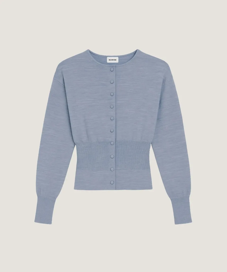 Rodier Cardigan Corto Lana Celeste Maniche Sbuffo