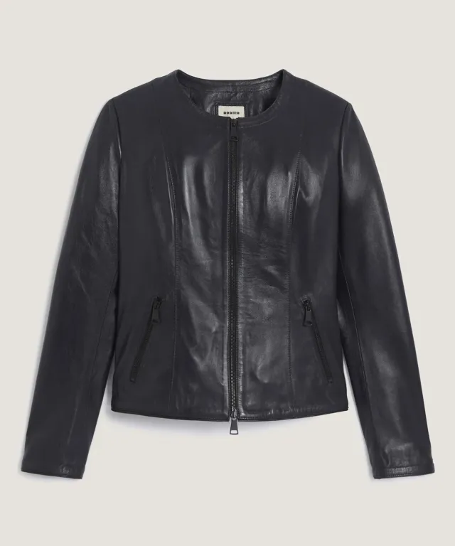 Rodier giacca corta in pelle con zip blu notte agnello