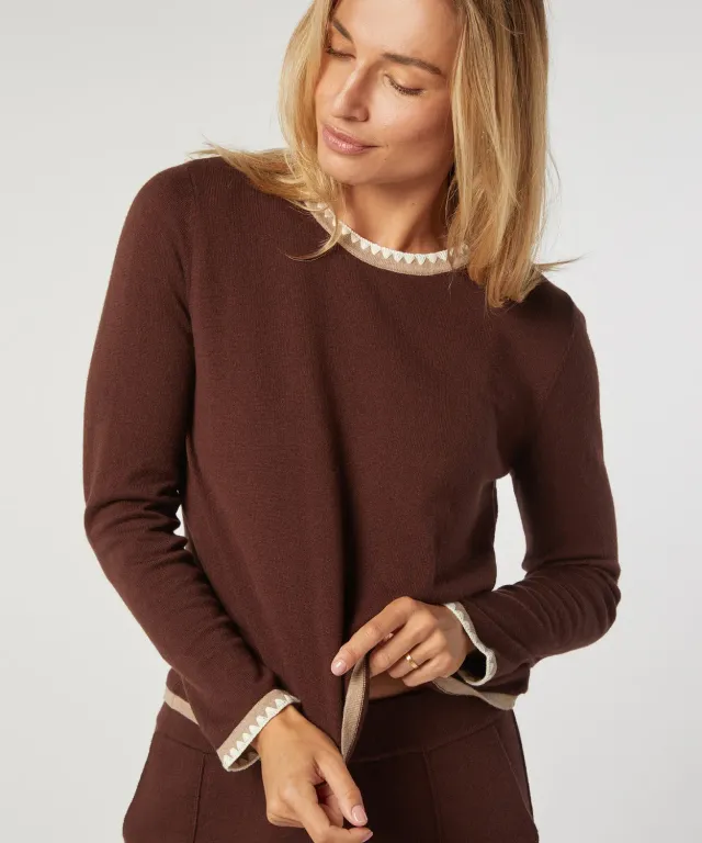 Rodier pullover girocollo maglia fine marrone