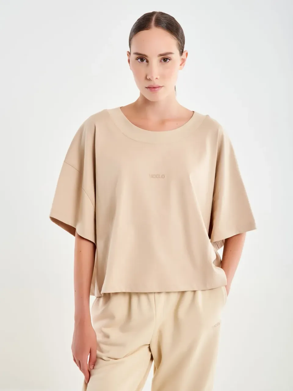 Vicolo T-Shirt Over Ricamo Beige Unica Cotone Cropped