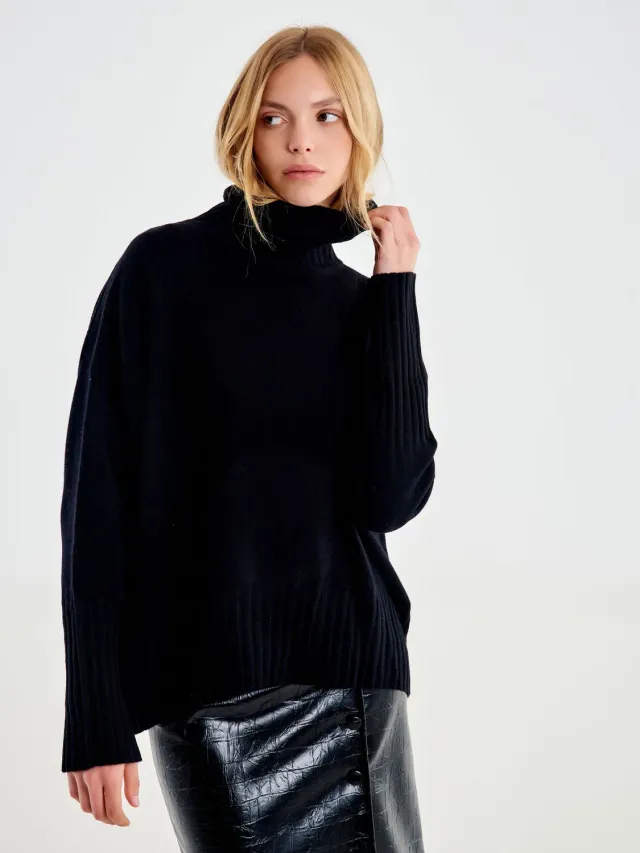 Vicolo Pull Dolcevita maglia nera taglia unica 100% lana
