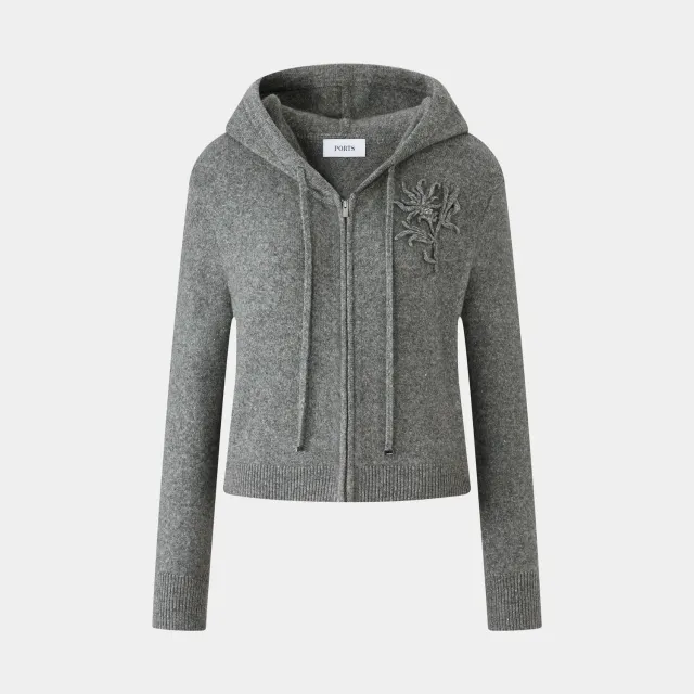 Ports Floral Embroidered felpa cappuccio ricamo floreale zip