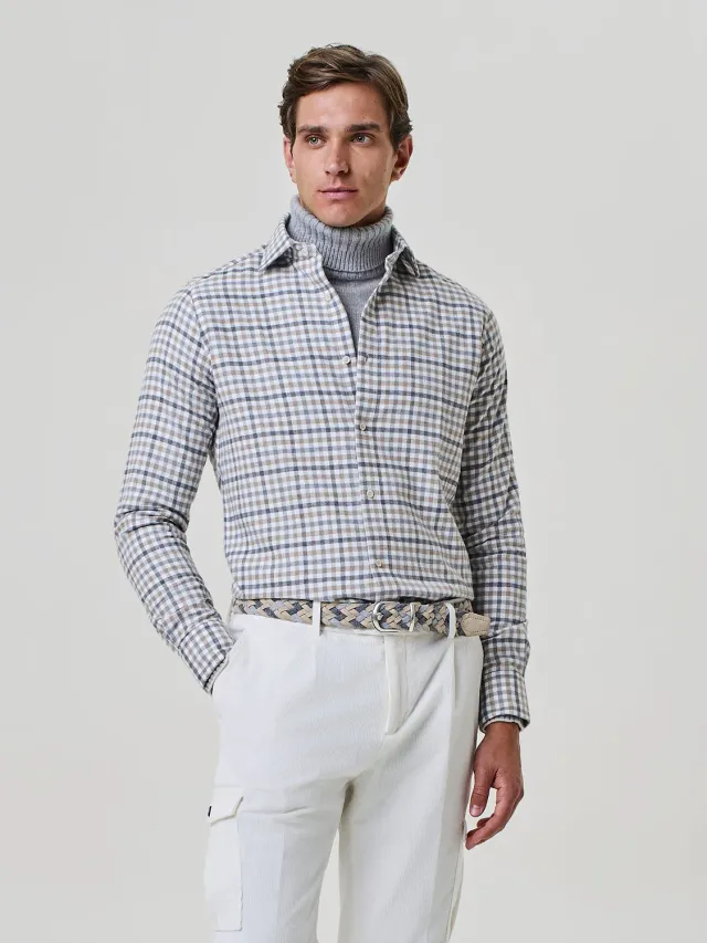 Paul Taylor Camicia Flanella a Quadri Cammello