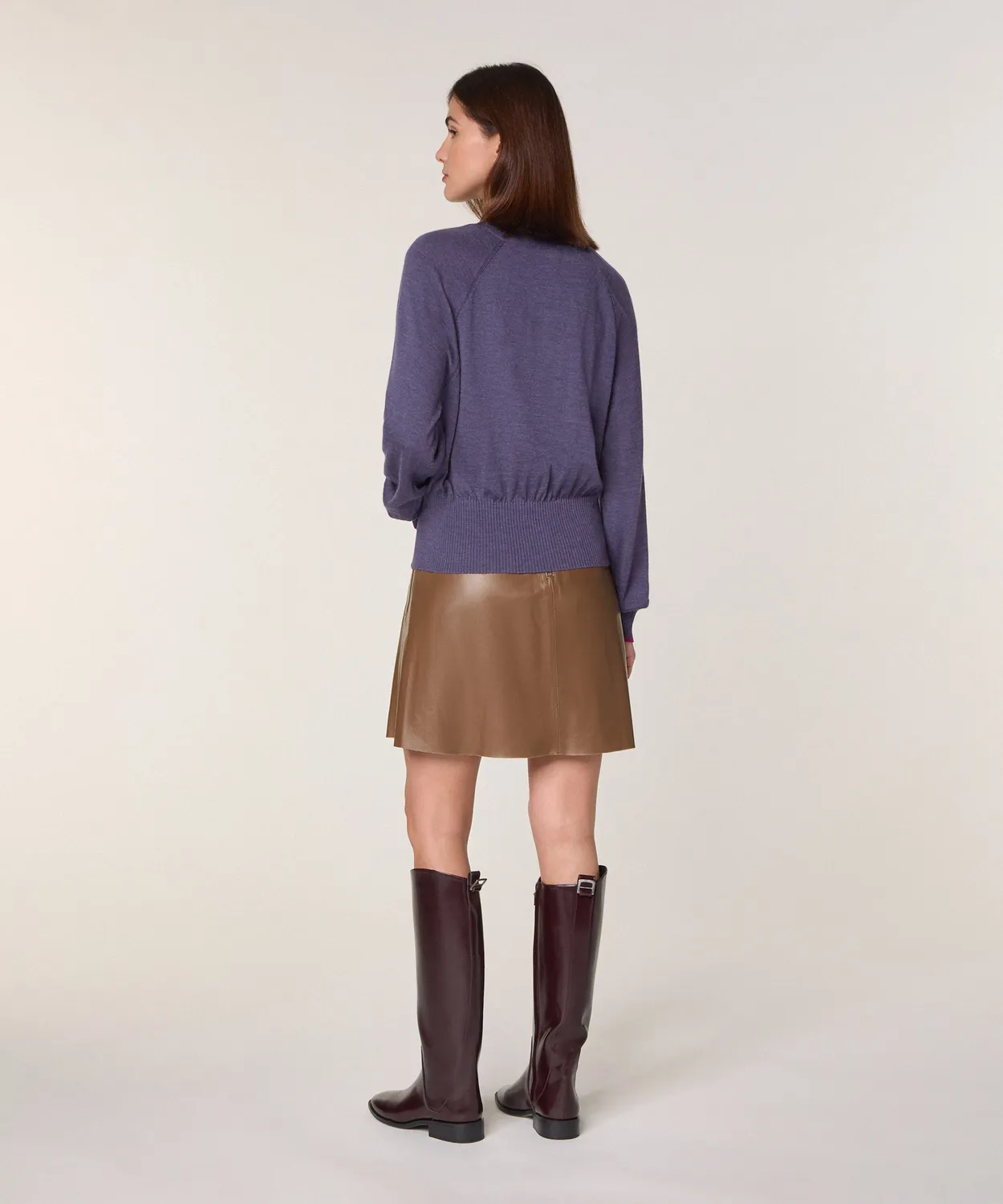 Rodier maglia girocollo merino viola profili contrasto