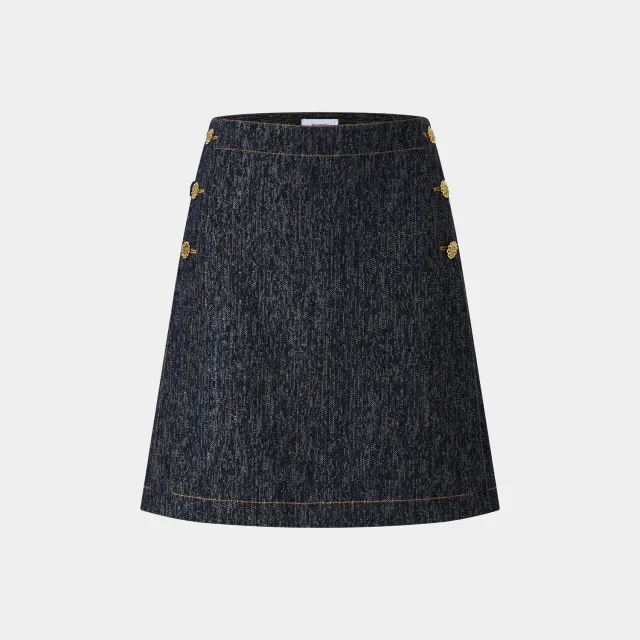 PORTS Crest Button gonna svasata nera in denim bottoni