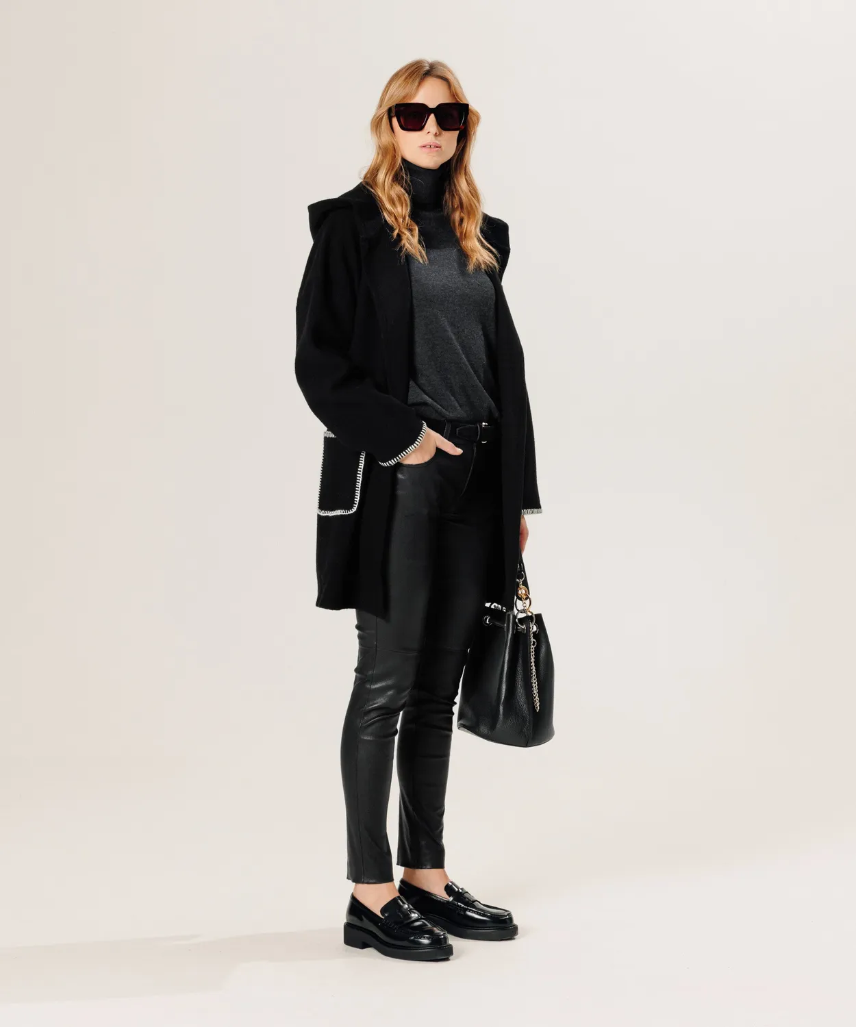 Rodier Cappotto Lana Cotta con Cappuccio Nero Caldo