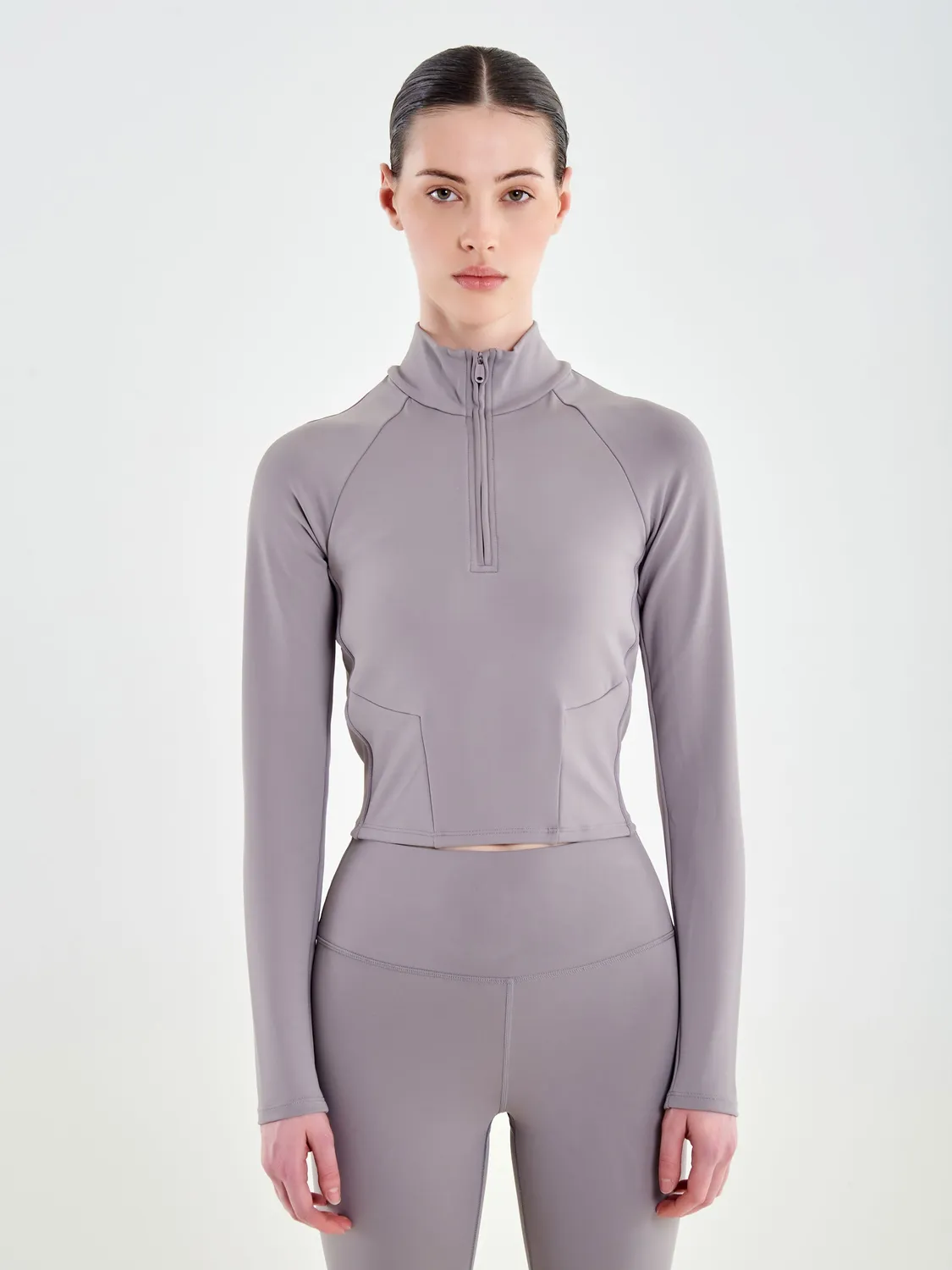 Vicolo Cropped con Zip Alluminio felpa grigia modellante