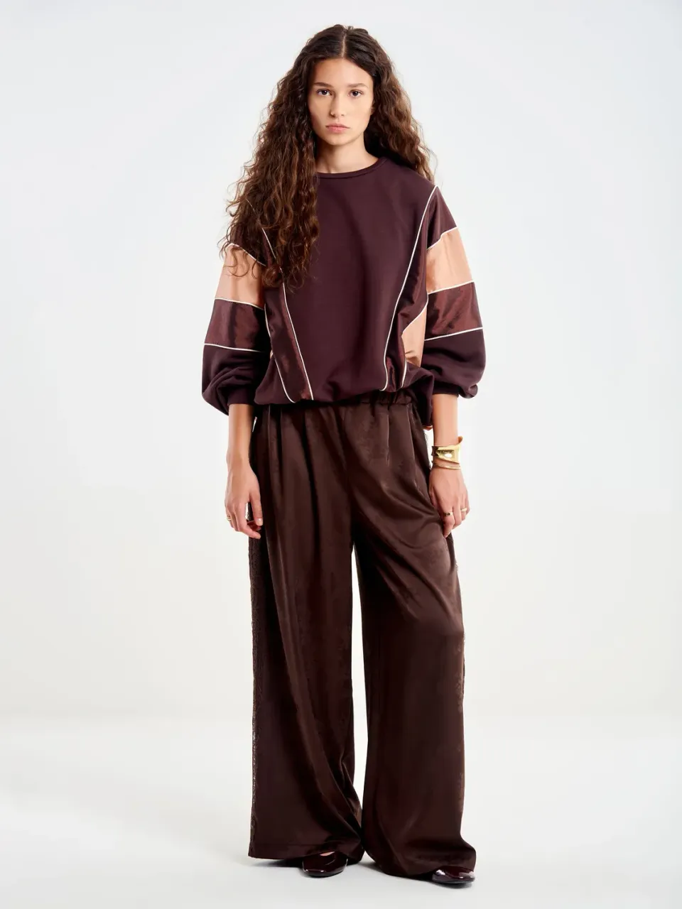Vicolo Pantalone pigiama broccato moro pizzo S M