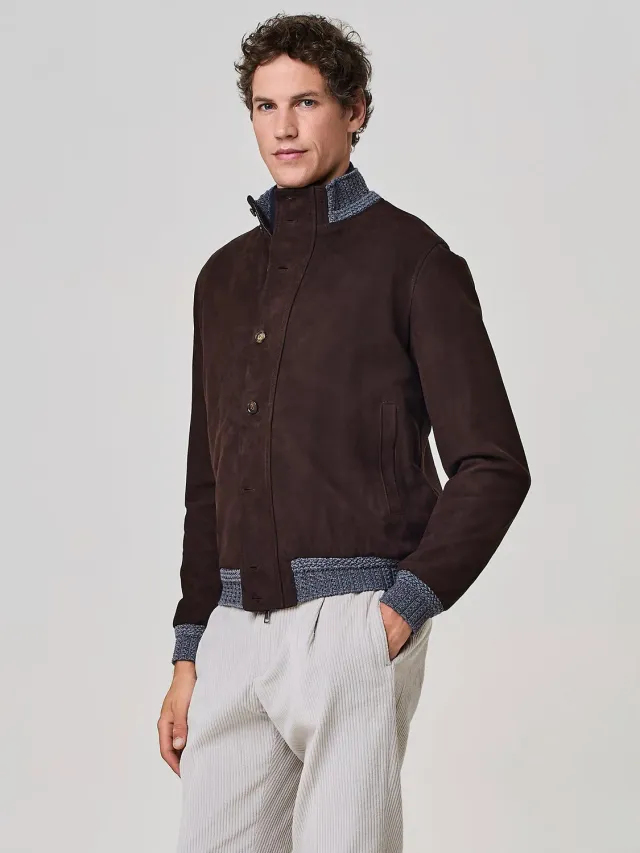 Paul Taylor bomber camoscio moro bottoni premium