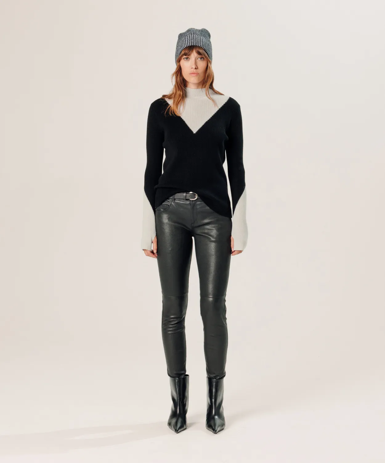 Rodier Maglione Cashmere Trompe l'Oeil Nero Collo Alto