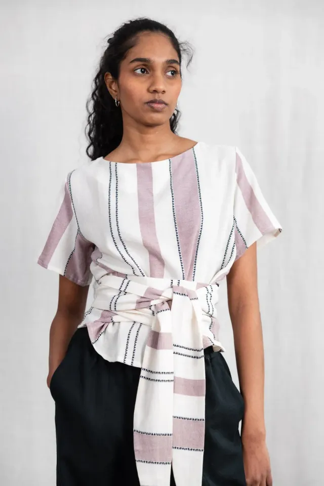Jyoti Amaranth camicia incrociata cotone rosa antico trama tessuta